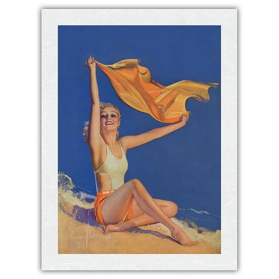 Sunshine - Cover of July 1931 College Humor Magazine - Vintage Pin Up Girl Print by Rolf Armstrong c.1931 - Japanese Unryu Rice Paper Art Print 24 x 32 in