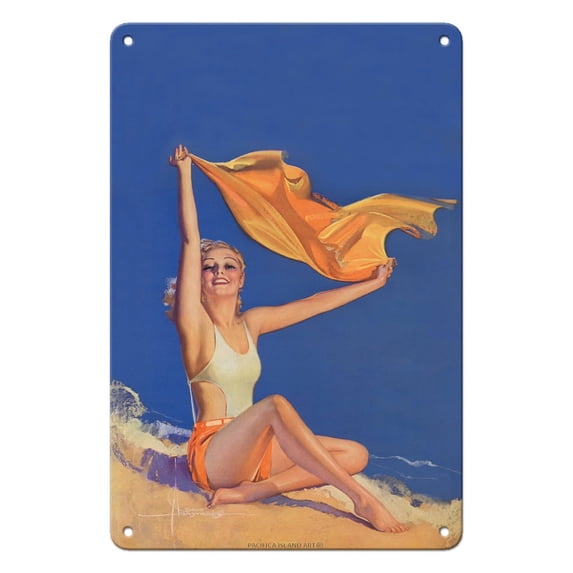 Sunshine - Cover of July 1931 College Humor Magazine - Vintage Pin Up Girl Print by Rolf Armstrong c.1931 - 8 x 12 inch Vintage Metal Tin Sign