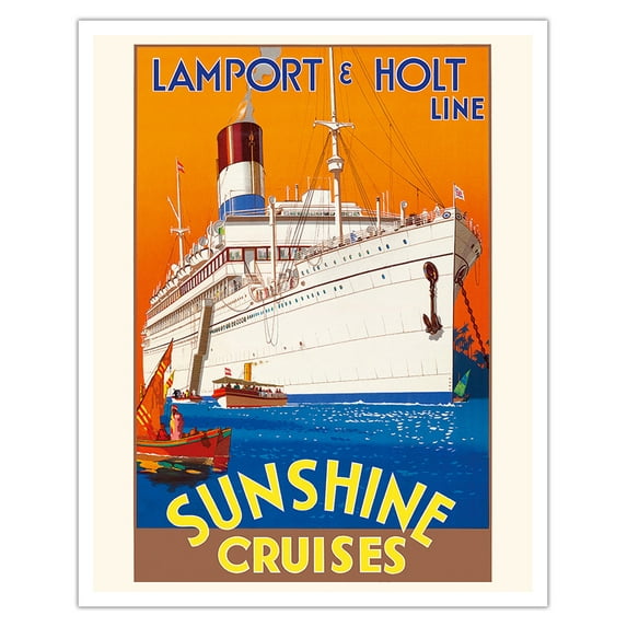 Sunshine Cruises - Lamport & Holt Line - Vintage Ocean Liner Travel Poster c.1930s - Fine Art Matte Paper Print (Unframed) 16x20in