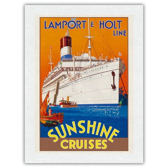 Sunshine Cruises - Lamport & Holt Line - Vintage Ocean Liner Travel Poster c.1930s - Japanese Unryu Rice Paper Art Print (Unframed) 18 x 24 in