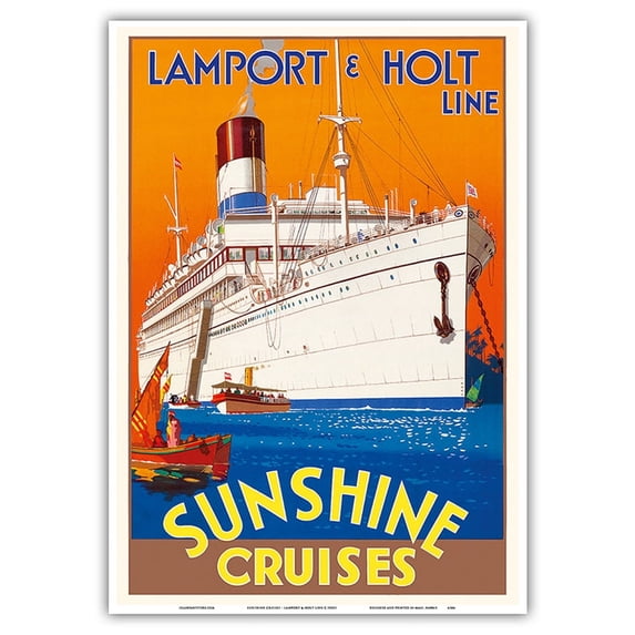 Sunshine Cruises - Lamport & Holt Line - Vintage Ocean Liner Travel Poster c.1930s - Master Art Print 10in x 14in