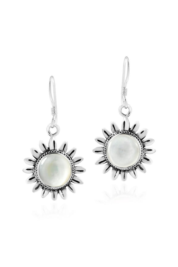 Sunshine Daisy Sunflowers with White Pearl .925 Sterling Silver Earrings