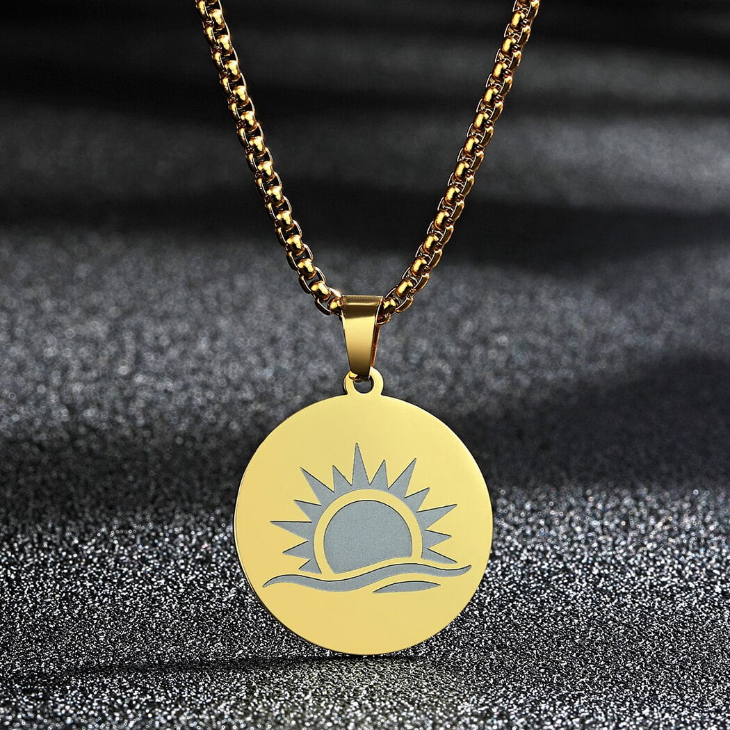 Sunshine Engraved Sun Rays Charm Sunrise Stainless Steel Necklace ...