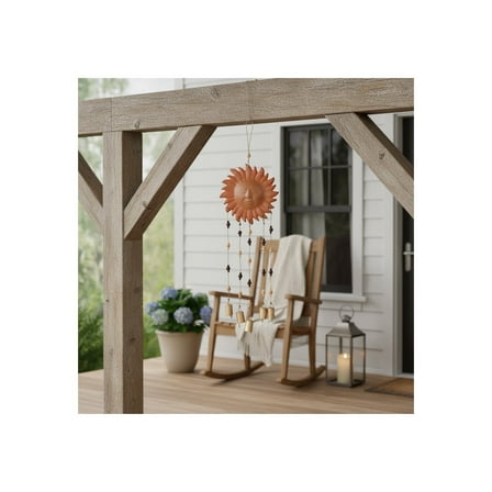 Sunshine Face Garden Wind Chime with Hanging Bells - Outdoor Garden Yard Decor Art for Patio, Balcony, or Porch Display - 36", Brown