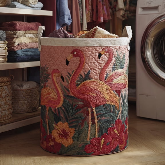 Sunshine Flamingos Quilted Laundry Basket