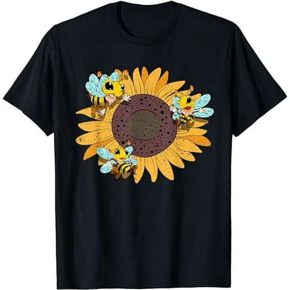 Sunshine Flower Blossom Cute Bees Animal Hippie Sunflower T-Shirt