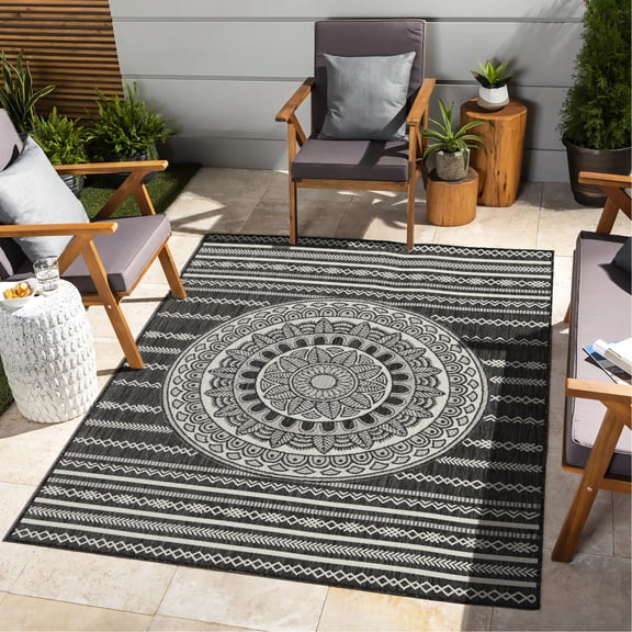 Sunshine Gchar2017 Indoor/outdoor Rug, 7ft. 10in. X 10ft. 3in., Anthracite, Polypropylene, Stain , Look Area Anthracite Color, Versatile For Home Use