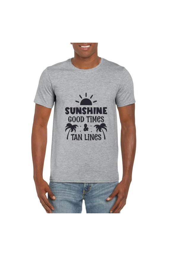 Sunshine Good Times Tan Lines Summer Vacation Beach Fun T-Shirt, for men & women, up to size 5XL