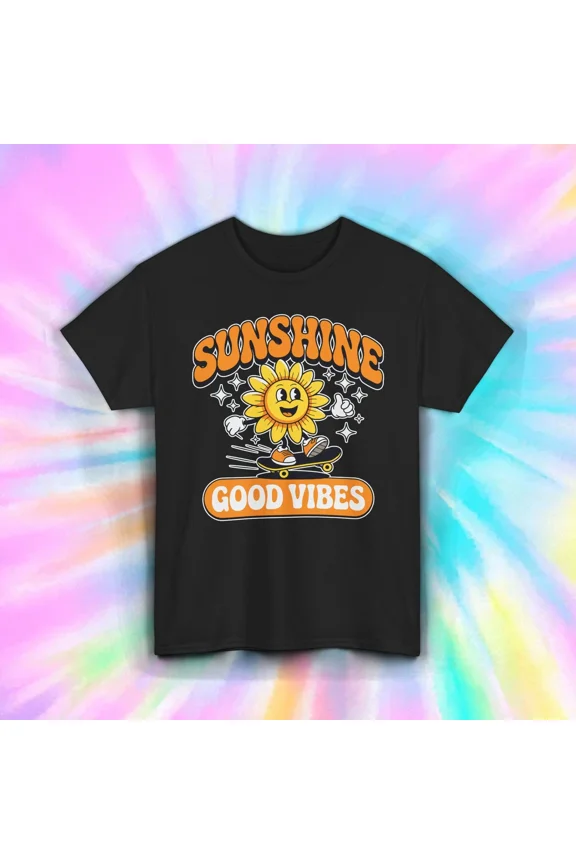 Sunshine Good Vibes Retro Happy Sun Skater Positivity Graphic Unisex T-Shirt, up to size 5XL