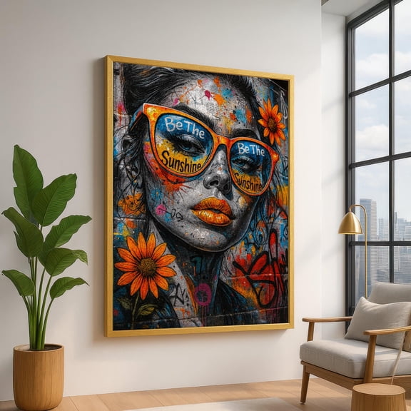 Be The Sunshine Graffiti Portrait, Urban Street Art Wall Decor, Colorful Sunglasses, Inspirational Quote Art, Modern Home UNFRAMED Poster, Wall Art for Decor, Present, 24x36