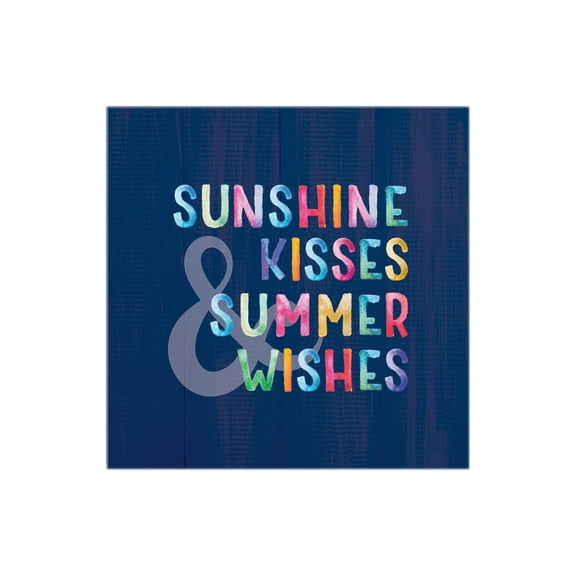 Sunshine Kisses Wishes Colorful Script 12 x 12 Wood Wall Sign Plaque