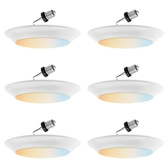 Sunshine Lighting B3166826 2700-3000-3500-4000 & 5000K Sunlite Round Flush Mount Ceiling Light Fixture - 15W - 950 Lumens - 7.25 Dia. - White - Pack of 6