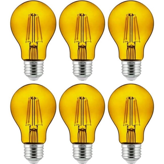 Sunshine Lighting Sunlite LED A19 Colored Filament Light Bulb - E26 Base - 4.5W - 420 Lumens - Yellow - Pack of 6