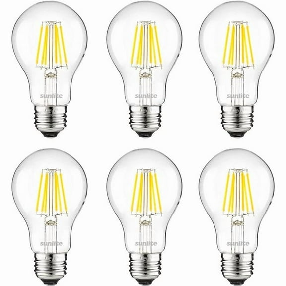 Sunshine Lighting B3166959 Sunlite LED A19 Edison Light Bulb - E26 Base - 5.5W - 600 Lumens - 3000K - Warm White - Pack of 6