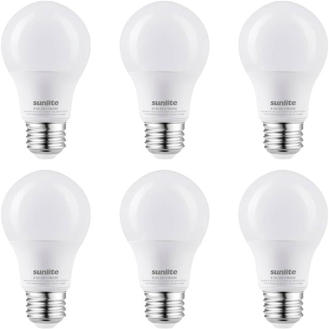 Sunshine Lighting B3166934 Sunlite LED A19 Light Bulb - E26 Base - 11W - 1100 Lumens - 6500K - Daylight - Pack of 6