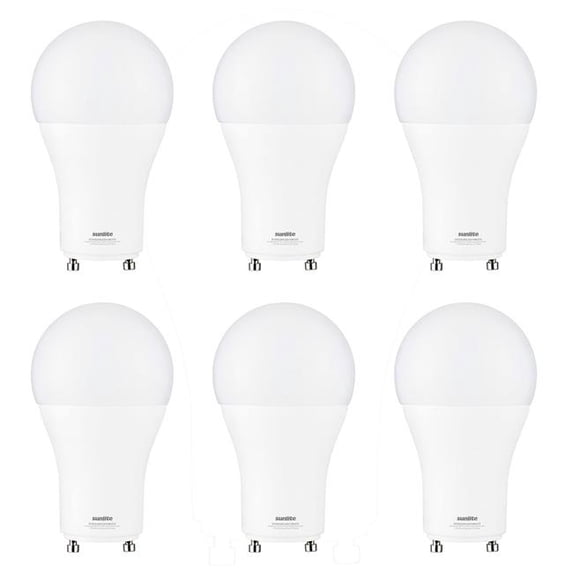 Sunshine Lighting B3167098 Sunlite LED A19 Light Bulb - GU24 Base - 14W - 1500 Lumens - 2700K - Warm White - Pack of 6