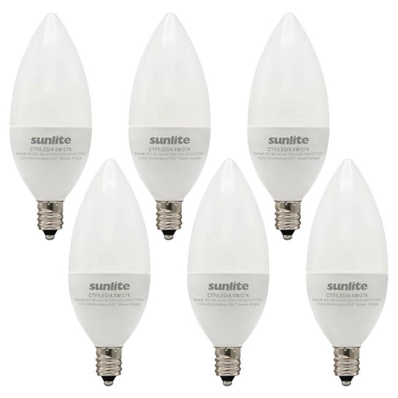 Sunshine Lighting B3166916 Sunlite LED B11 CTF Light Bulb - E12 Base - 4.5W - 300 Lumens - 2700K - Warm White - Pack of 6