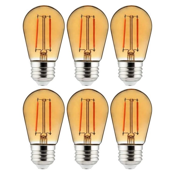 Sunshine Lighting  Sunlite LED S14 Colored String Filament Light Bulb - E26 Base - 2W - Transparent Amber - Pack of 6