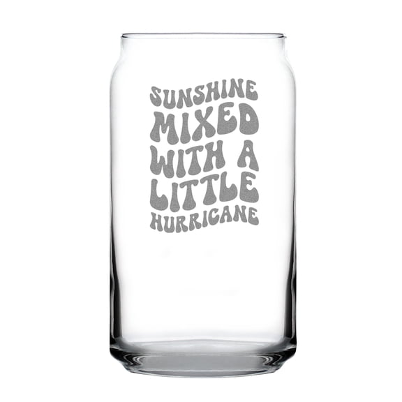 Sunshine Mixed With A Little Hurricane Hand Engraved 16oz Can Shaped Pint Glass Etched Unique Glassware Gift Inspirational