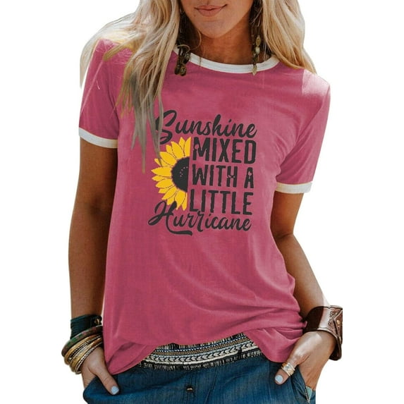Sunshine Mixed with A Little Hurricane Women Graphic T-Shirt Sunflower Shirt