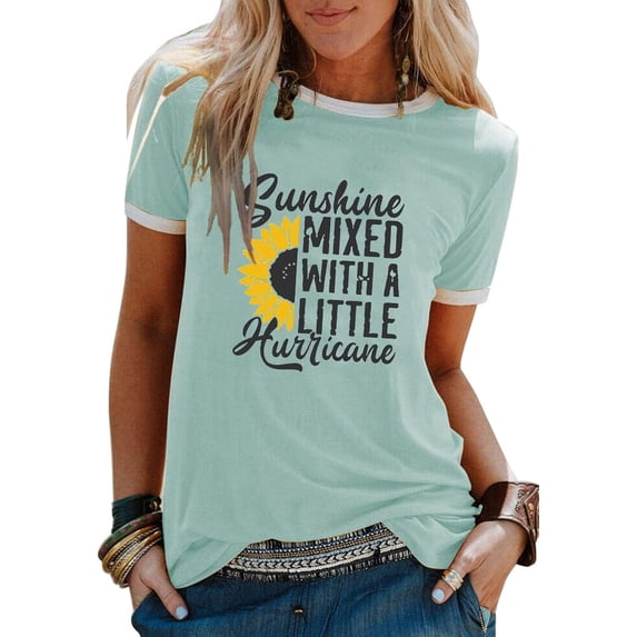Sunshine Mixed with A Little Hurricane Women Graphic T-Shirt Sunflower Shirt