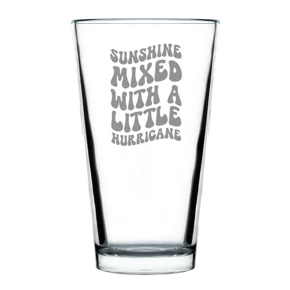 Sunshine Mixed with a Little Hurricane Pint Glass, Hand Engraved 16oz Standard Unique Etched Barware, Fun Drinking Glass
