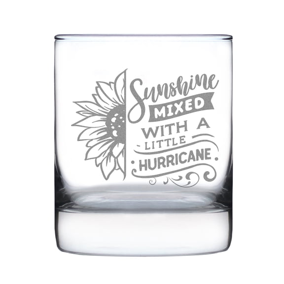 Sunshine Mixed with a Little Hurricane Rocks Glass, Hand Engraved, Etched Whiskey Unique , Custom Barware, 10oz