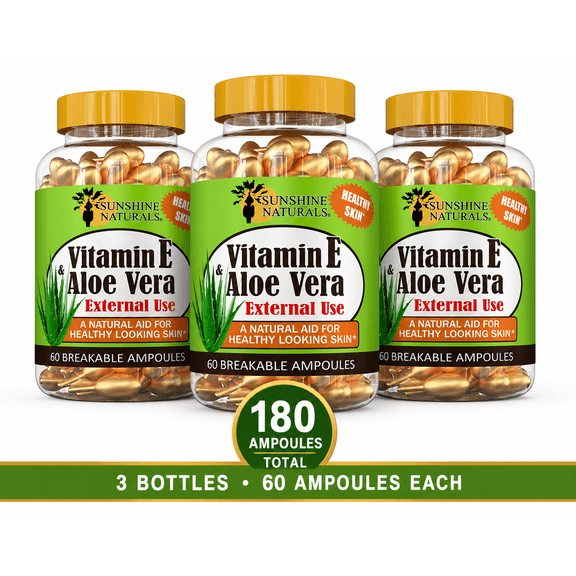 Sunshine Naturals Gentle Aloe Vera & Vitamin E Cream Ampoules, 3 Pack (180 Capsules)