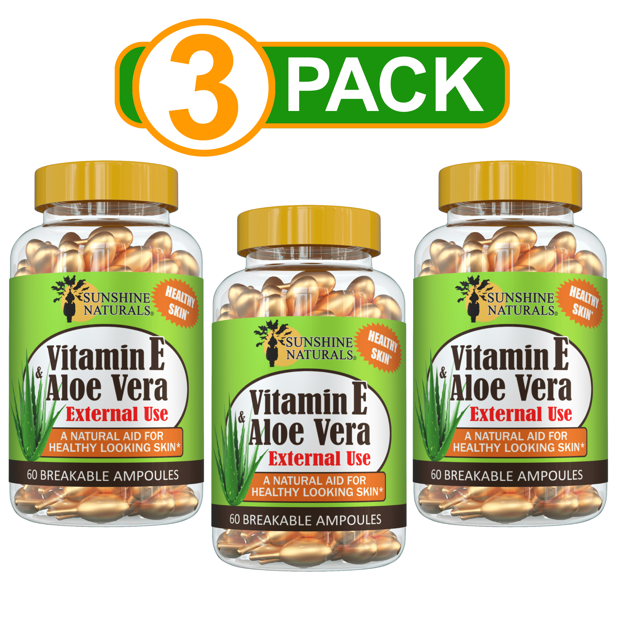 Sunshine Naturals Gentle Aloe Vera & Vitamin E Cream Ampoules, 3 Pack (180 Capsules)
