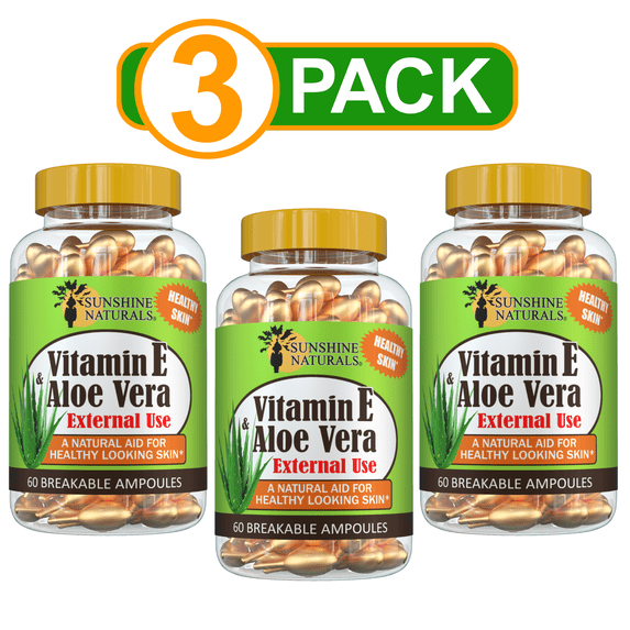Sunshine Naturals Gentle Aloe Vera and Vitamin E Cream Ampoules, 3 pack 180 capsules