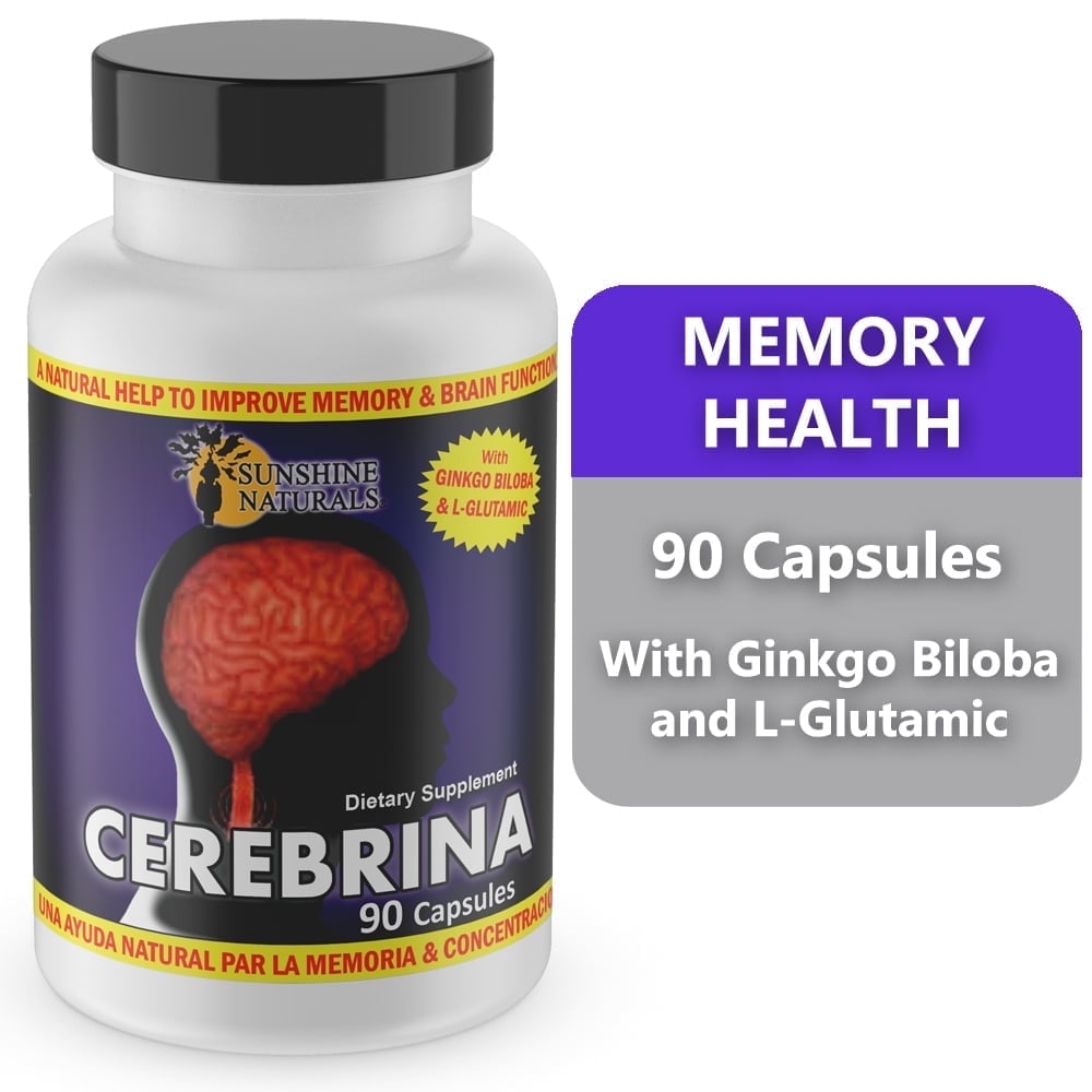 Sunshine Naturals Cerebrina Dietary Supplement with Magnesium Stearate & Gelatin for Cognitive Support, Circulatory Health - 90 Count