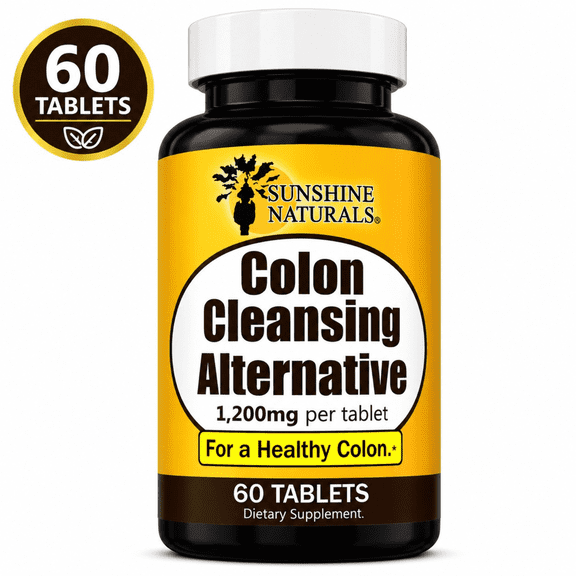 Sunshine Naturals Colon Cleansing Alternative 1200 mg, Herbal Colon Cleanse with Fiber & Acidophilus for Digestive Health, 60 Tablets