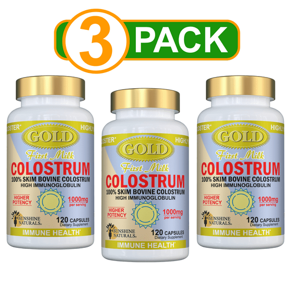 Sunshine Naturals Colostrum Gold Dietary Supplement 3 Pack, 360 Capsules