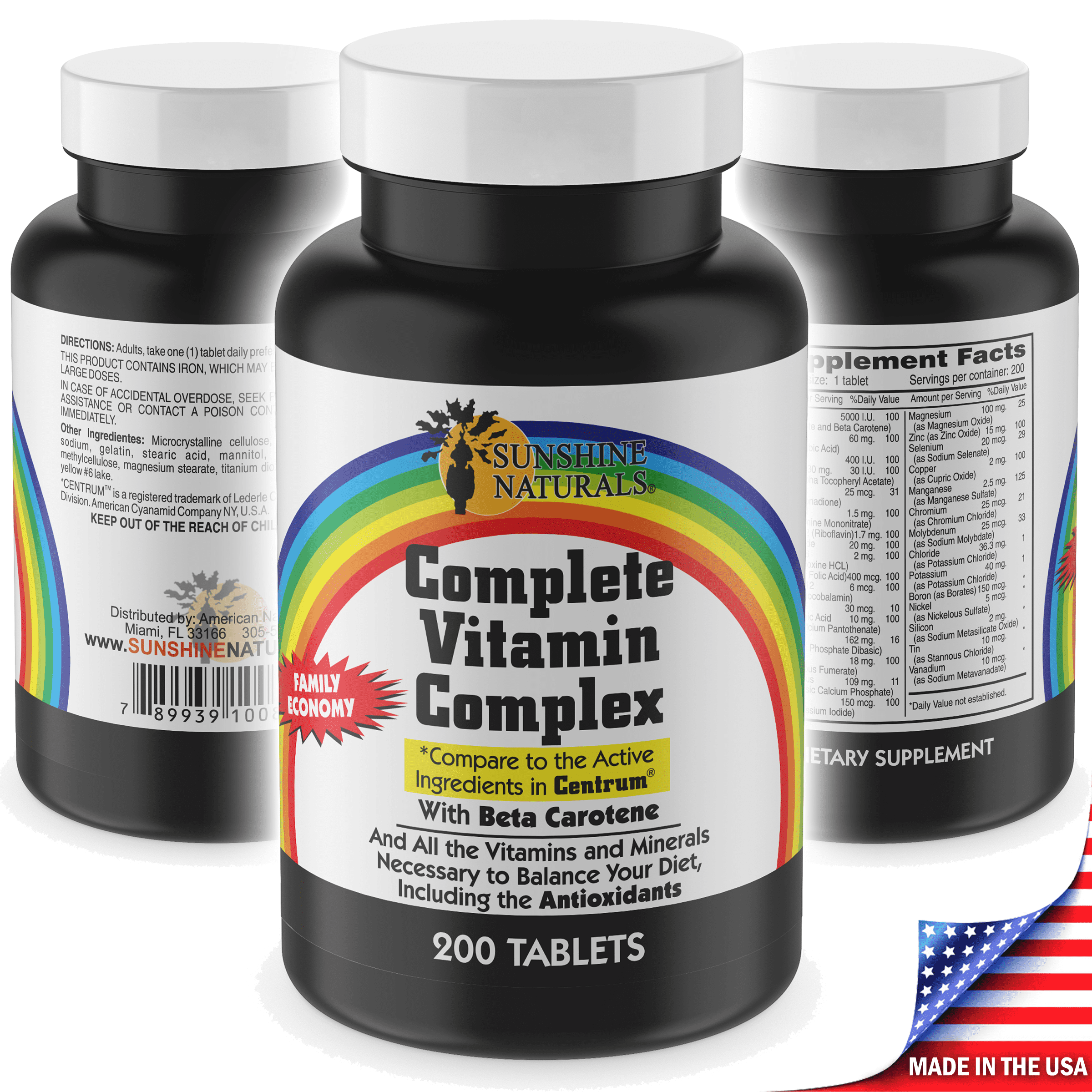 Sunshine Naturals Complete Multivitamin Complex, Immune Support, Bone ...