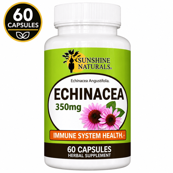 Sunshine Naturals Echinacea 350 mg Herbal Supplement, Echinacea Angustifolia for Immune Support, 60 Capsules