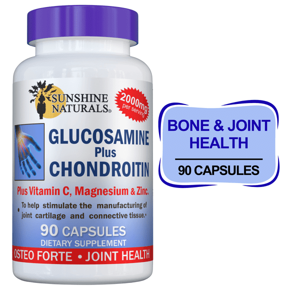 Sunshine Naturals Glucosamine Sulfate Plus Chondroitin Sulfate, Bone and Joint Supplements, Dietary Supplements - 90 Capsules