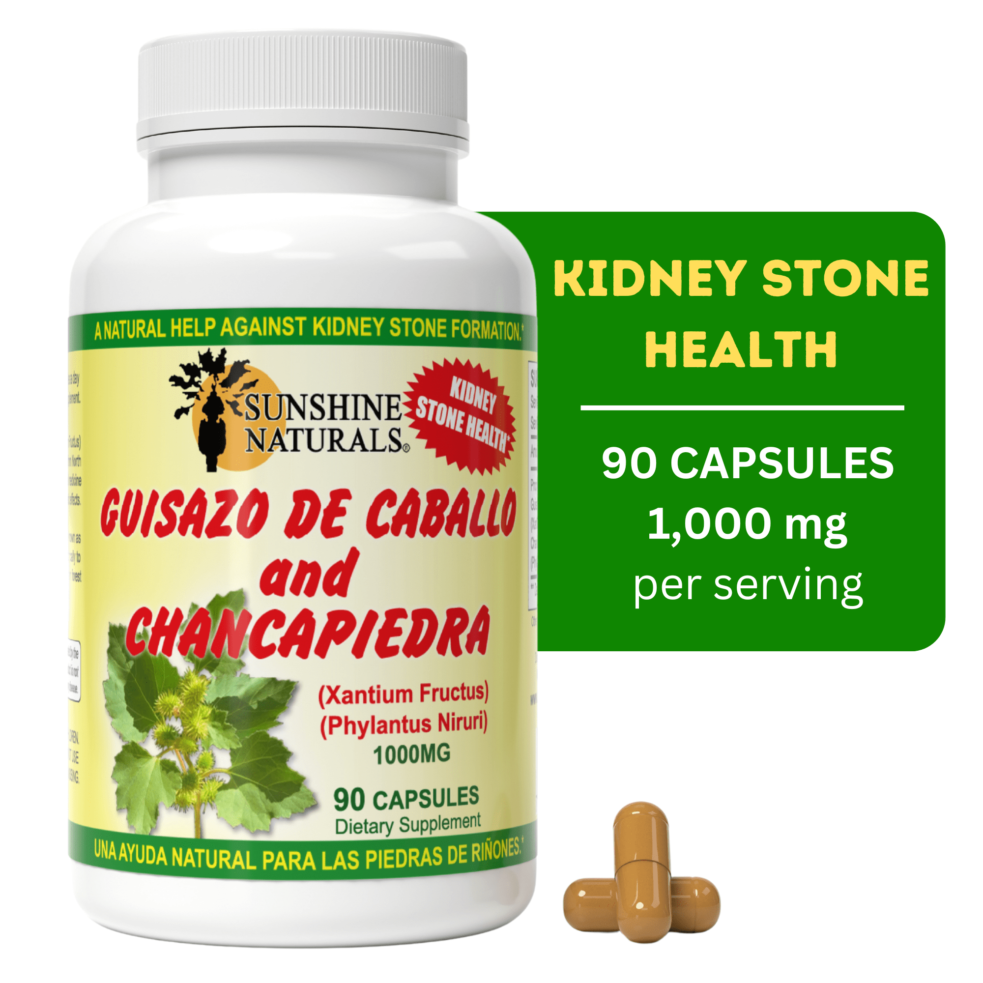 Sunshine Naturals Guisazo de Caballo and Chancapiedra, Kidney Stone Breaker, 90 Capsules, Dietary Supplements, Health Supplements