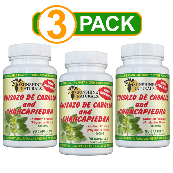 Sunshine Naturals Guisazo de Caballo & Chancapiedra, Kidney Stone Breaker, Dietary Supplement, 3 Pack, 90 Capsules per Bottle