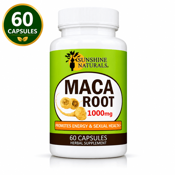 Sunshine Naturals Maca Root Herbal Supplement, 60 Capsules, Natural Energy & Stamina Support, Vegetarian Capsules for Men & Women