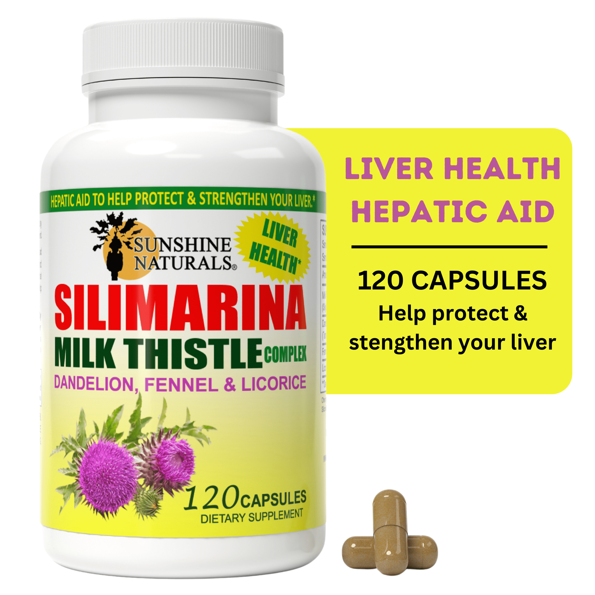Sunshine Naturals Milk Thistle Complex, 120 Capsules I Silimarina, Dandelion, Fennel, Licorice, Liver Health, Dietary Supplements I Natural Remedy for Liver Health