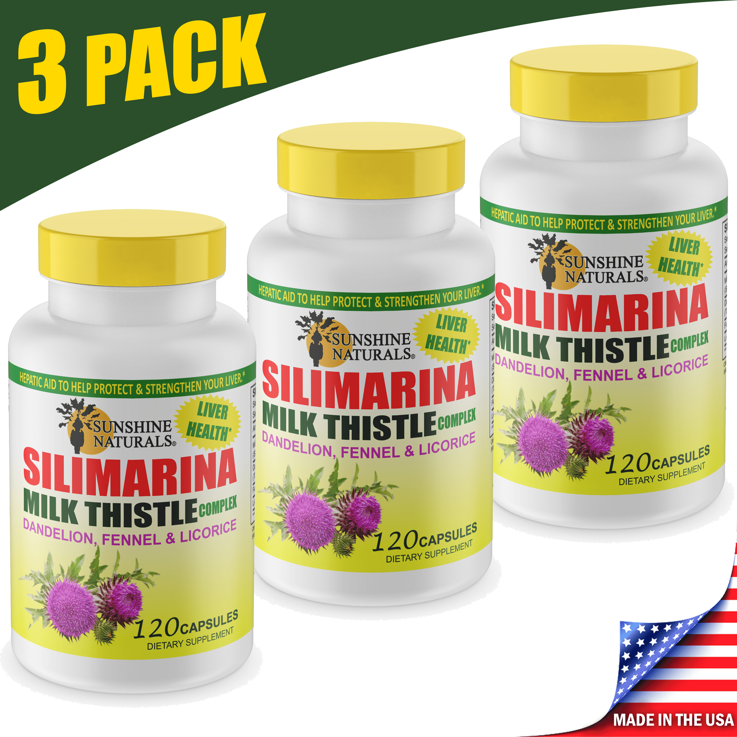 Sunshine Naturals Milk Thistle Complex 3 PACK, 360 Capsules I Silimarina, Dandelion, Fennel, Licorice, Liver Health, Dietary Supplements for Fatty Liver I Natural Remedy for Liver Health