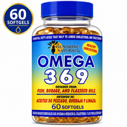 Sunshine Naturals Omega-3 Fish Oil Softgels, EPA & DHA, Heart, Brain & Eye Health Support, Dietary Supplement, 60 Softgels