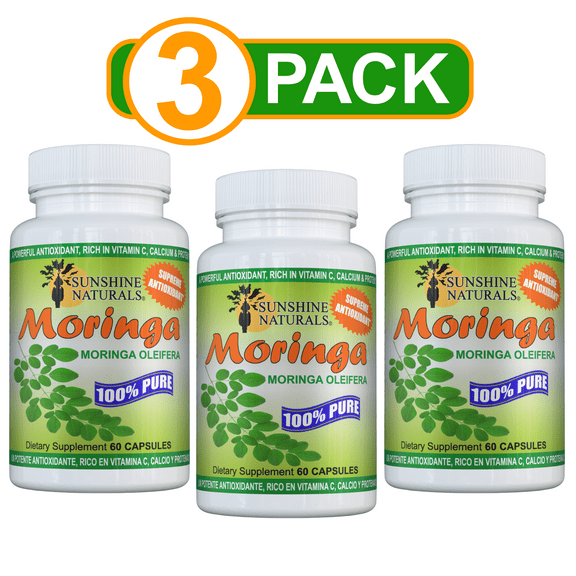 Sunshine Naturals Pure Leaf Moringa Capsules, 180 Capsules, Superfood, 3PACK, 60 Capsules per bottle