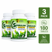 Sunshine Naturals Spirulina Algae Dietary Supplement, 60 Tablets, 500 mg, Superfood, Natural Immune Booster, 3 Pack