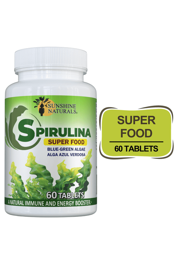 Spirulina Algae Dietary Supplement, 60 Tablets, 500 mg, Superfood, Natural Immune Booster