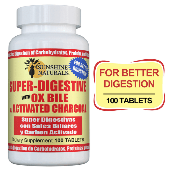 Sunshine Naturals Super Digestive Activated Charcoal Dietary Supplement, 100 Tablets, 23 oz