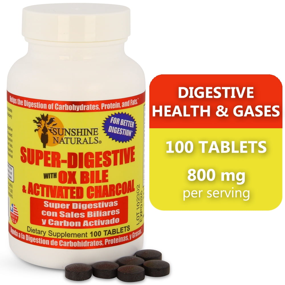 Sunshine Naturals Super Digestive Activated Charcoal Dietary Supplement, 100 Tablets