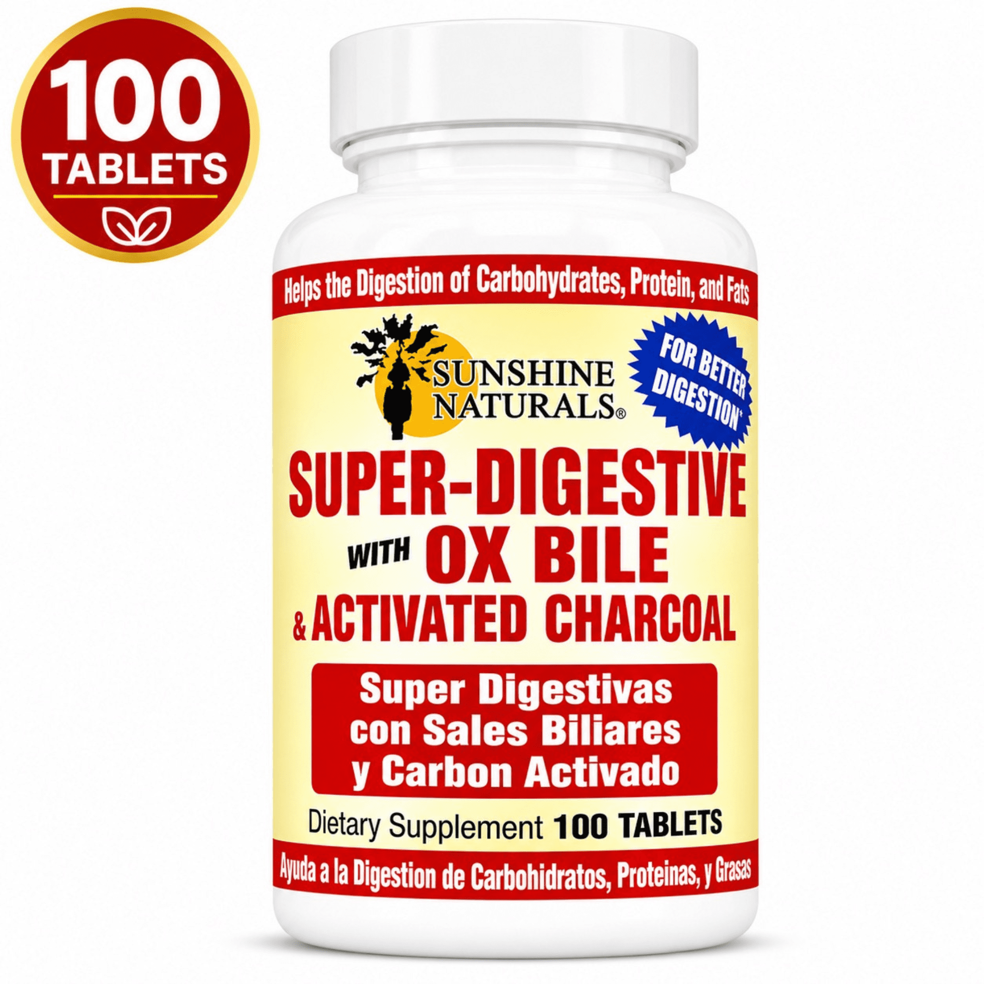 Sunshine Naturals Super Digestive Activated Charcoal Tablets, 100