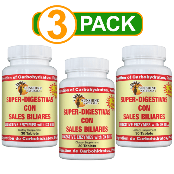 Sunshine Naturals Super Digestives with Ox Bile Dietary Supplement for Digestive Health, 30 Tablets, 3 Pack
