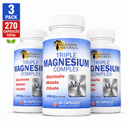 Sunshine Naturals Triple Magnesium Complex Supplement, Magnesium Glycinate, Malate & Citrate, High Absorption Magnesium Support for Muscle, Nerve & Energy Health, 270 Capsules, 3 Pack